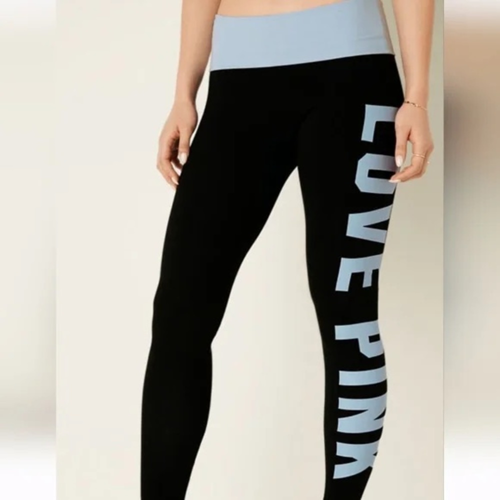 💕VS PINK Active Mid Rise Fold Over Cotton Leggings "LOVE PINK" 💕